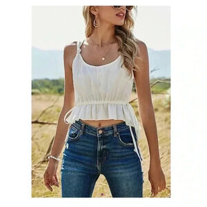 🆕Boho White Tie-Waist Peplum Tank M🆕